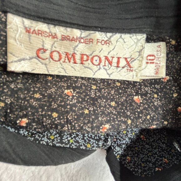 Vtg Marsha Brander Componix Women's Button Down Top 10 Long Sleeve Floral Black - Picture 3 of 12